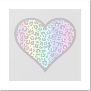 Pastel Rainbow Leopard Print Heart Posters and Art